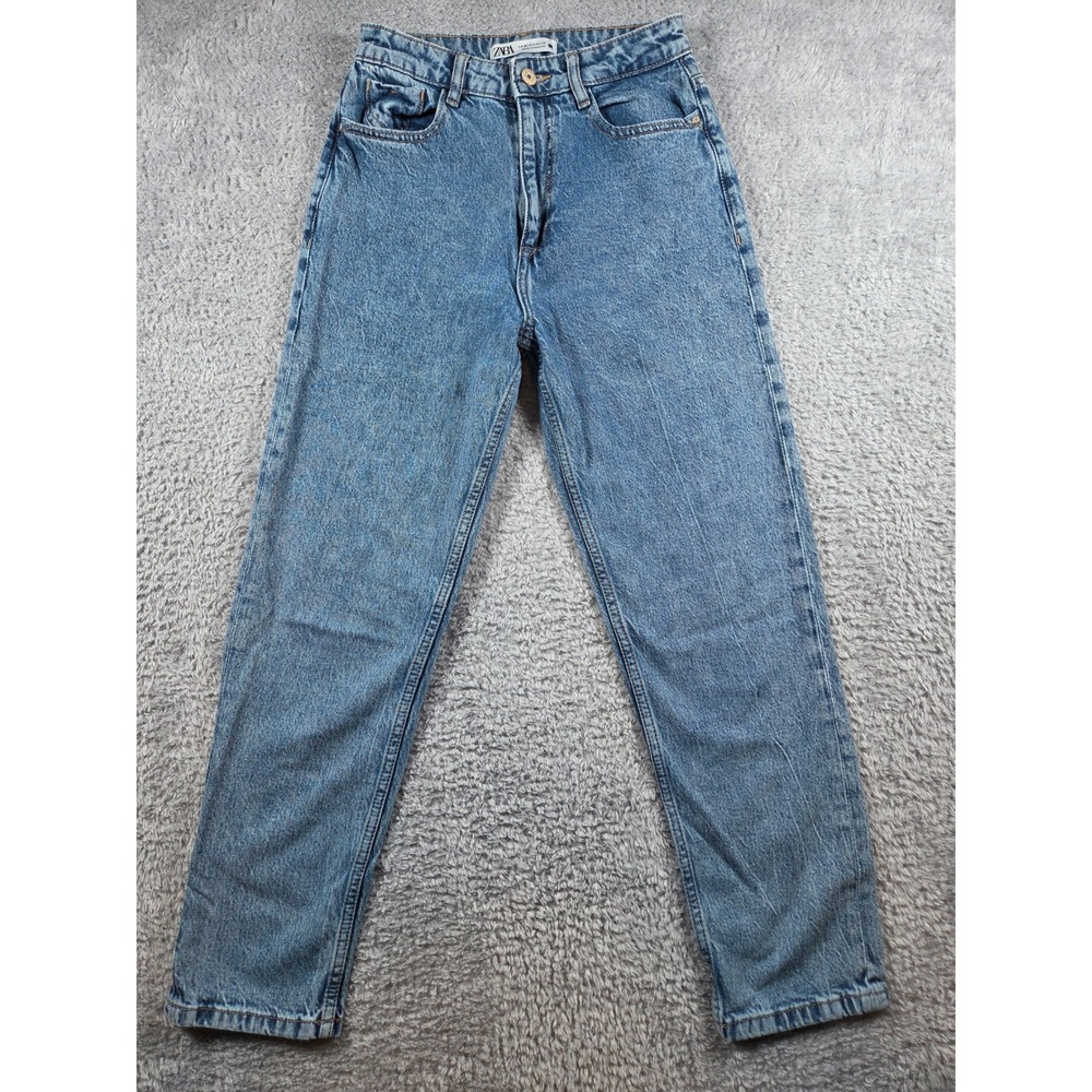 Zara Jeans Size 4 Blue Womens High Rise Tapered Mom Denim Pants